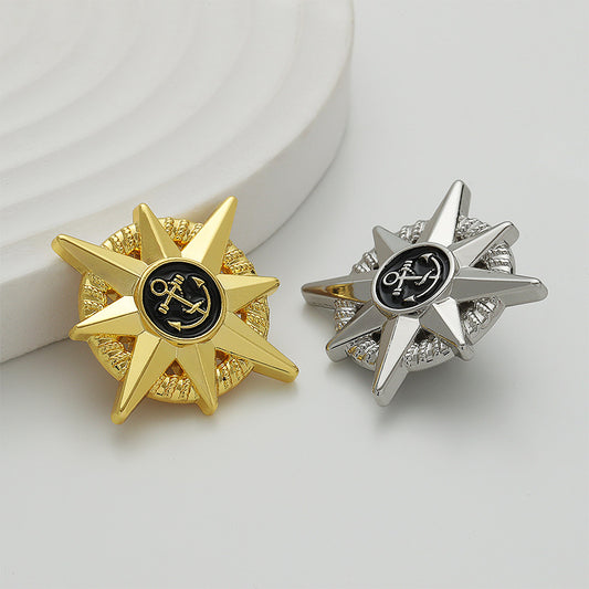 Broche Metálico em Forma de Estrela Octogonal com Epóxi Âncora Ouro Prata 2 Pacote