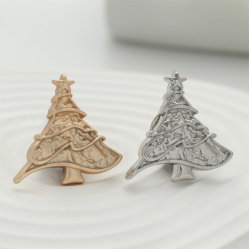 Pin Broche Metálico em Forma de Árvore de Natal Prata e Ouro 4pcs