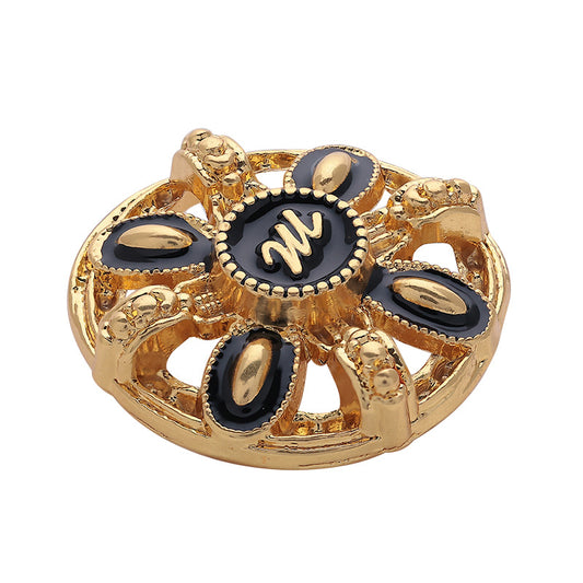 Letter M Vintage Gold Round Pattern Hollow Metal Button 6pcs