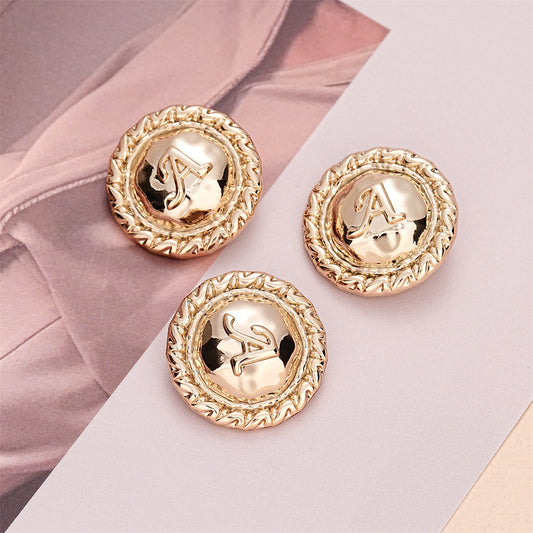 23mm Light Gold Round A-Letter Metal Sewing Button 10pcs