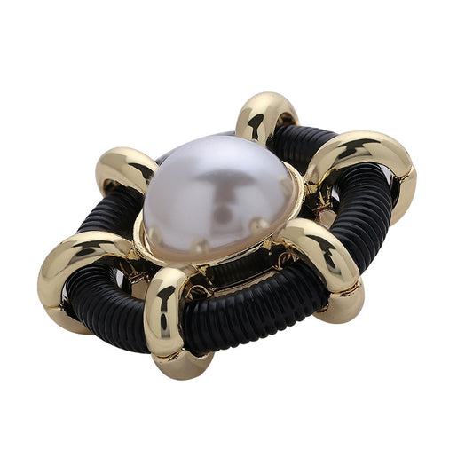 Hollow Pearl Black Ring Pipeline Metallnähknopf 4 Stück