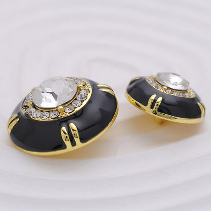 Botão de Costura em Metal Epóxi com Diamante em Preto, Branco e Dourado - 6pcs