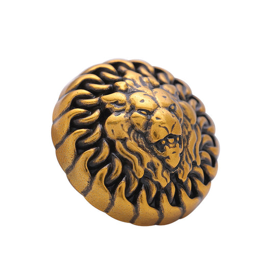 Retro Trendy Round Metal Button with Lion Head Pattern 6pcs