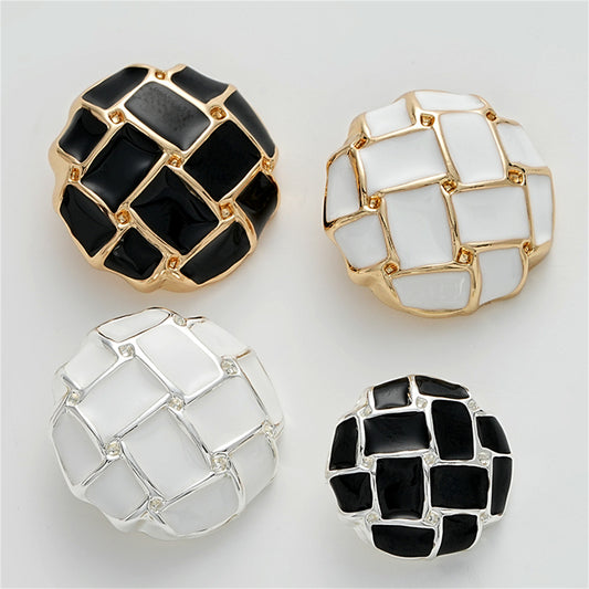 Black White Grid Epoxy Mushroom Diamond Metal Button 5pcs