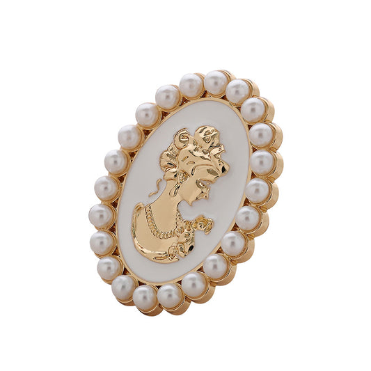 31mm Retro Palace Pearl Metal Brooch Pin with Beauty Portrait 3pcs