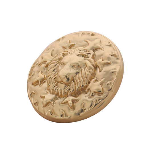 Bouton rond en métal doré argenté avec tête de lion brumeux - 6 pièces