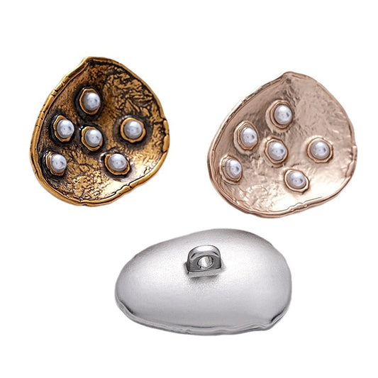 Bouton de couture en métal doré antique de 23 mm en forme de goutte d'eau avec 6 perles, 5 pièces