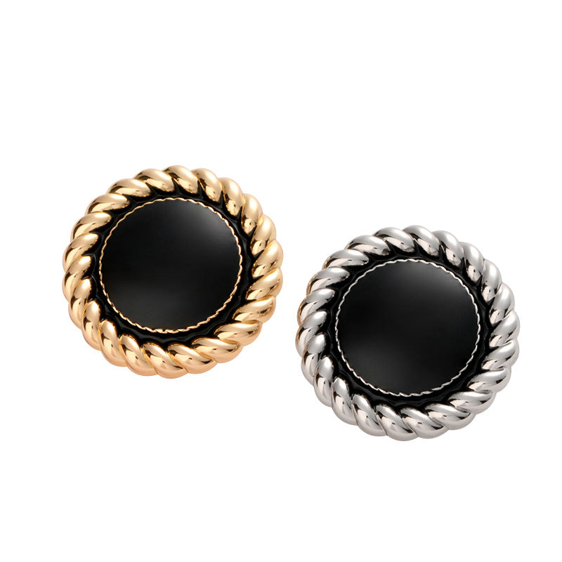 Gold Silver Woven Edged Black Oiled Round Metal Button 10pcs