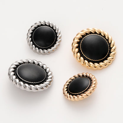 Gold Silver Woven Edged Black Oiled Round Metal Button 10pcs