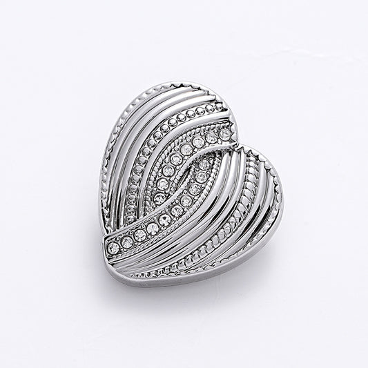 Heart-Shaped Diamond-Inlaid Striped Gold Fashion Metal Button 10pcs