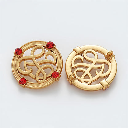 23mm Chinese Red Diamond Round Hollow Hand-Sewn Metal Button 5pcs