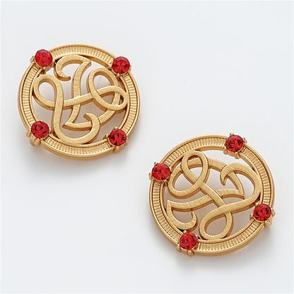 23mm Chinese Red Diamond Round Hollow Hand-Sewn Metal Button 5pcs