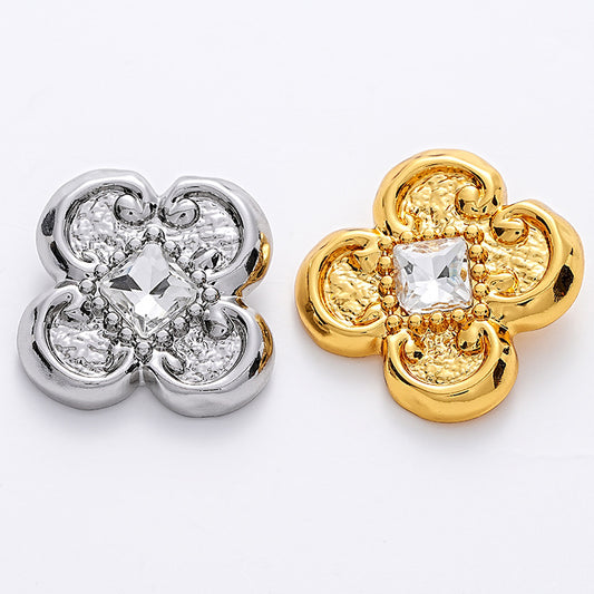 Flower-Shape Diamond Gold Silver Metal Chiffon Blouse Button 5pcs