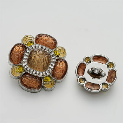 High-End Floral Diamond-Inlaid Resin Metal Button with Handle 3pcs