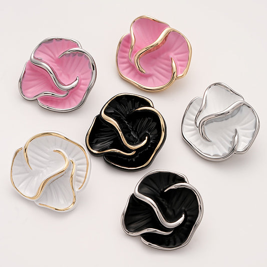 High-End Colored Enameled Camellia Metal Coat Button with Handle 5pcs