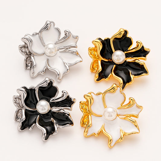 Six-Petal Flower Pearl Decorated Metal Button with Shank 5pcs