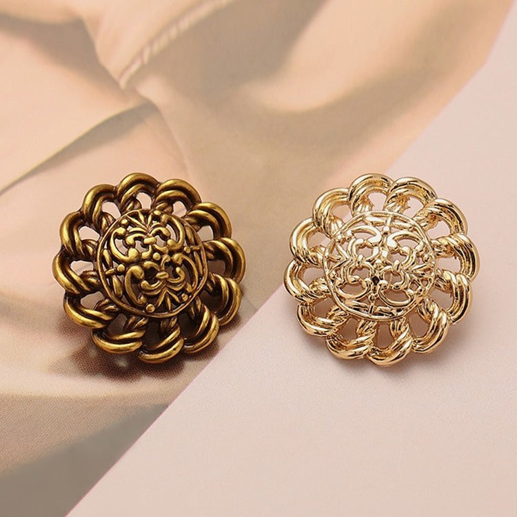 Retro Style Irregular Hollow Floral Hand-Sewn Metal Button 10PCS