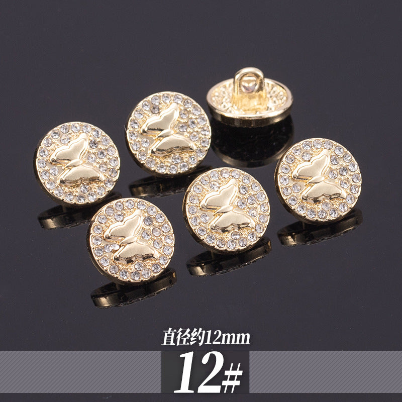 11-13mm Gyldne Metall Rhinestone Skjorte Knapper 70 Pakke