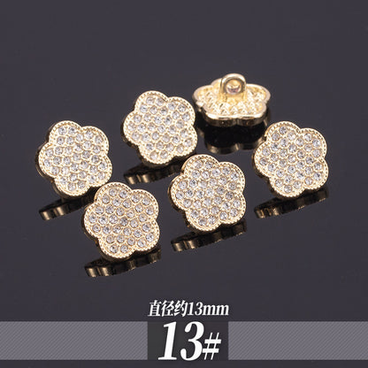 11-13mm Gyldne Metall Rhinestone Skjorte Knapper 70 Pakke