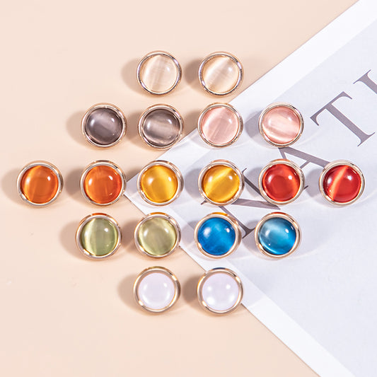 16L Natural Cat's Eye Stone Pearlescent Metal Shirt Buttons 45 Pack