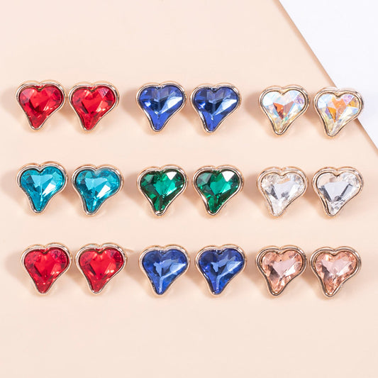 16L Botones de Metal en Forma de Corazón de Cristal para Camisas de Mujer 12pcs