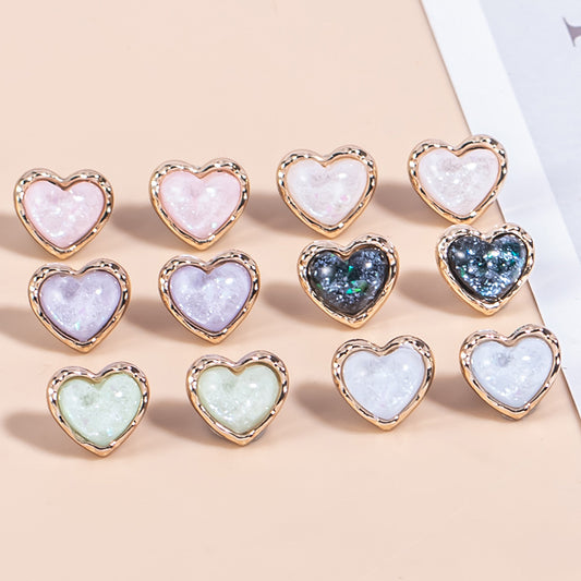 23L Heart-Shaped Pearlescent Metal Shirt Buttons 35 Pack(7 Colors)