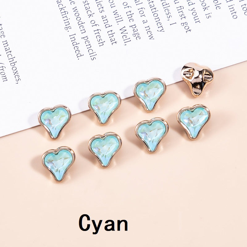 10mm Crystal Heart-Shaped Metal Buttons for Women's Clothing 20pcs