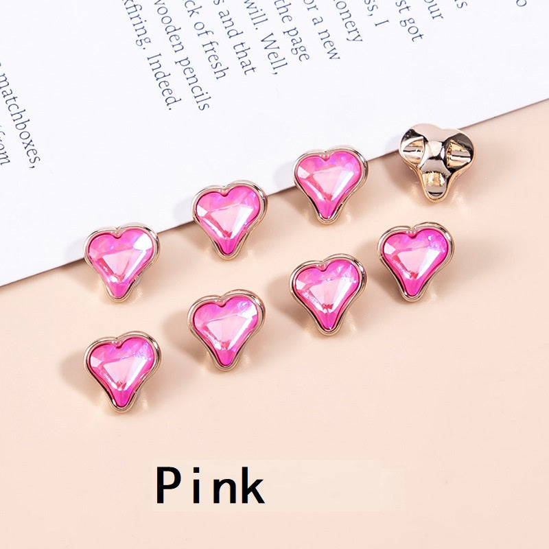 10mm Crystal Heart-Shaped Metal Buttons for Women's Clothing 20pcs