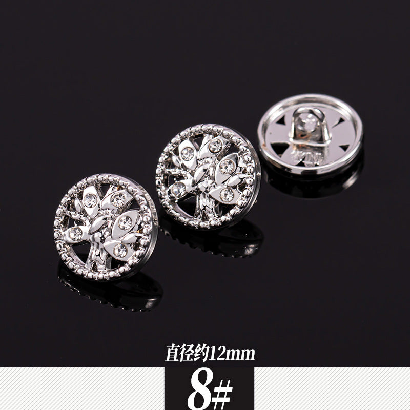 11-12mm Sølv Metall Rhinestone Skjorte Knapper 85 Pakke (17 Stiler)