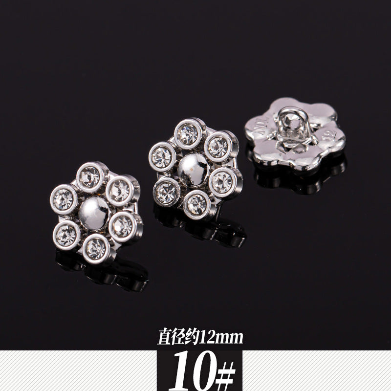 11-12mm Sølv Metall Rhinestone Skjorte Knapper 85 Pakke (17 Stiler)