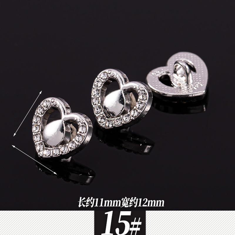 11-12mm Sølv Metall Rhinestone Skjorte Knapper 85 Pakke (17 Stiler)