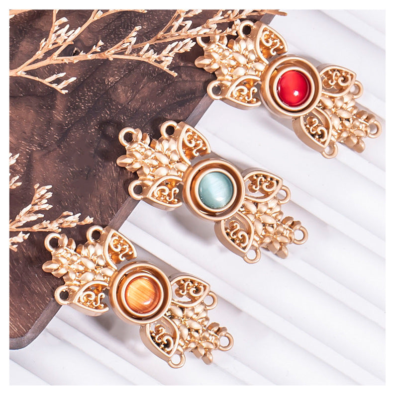 Chinese Cat's Eye Stone Metal Buckle for Hanfu Cheongsam 8 Color Pack