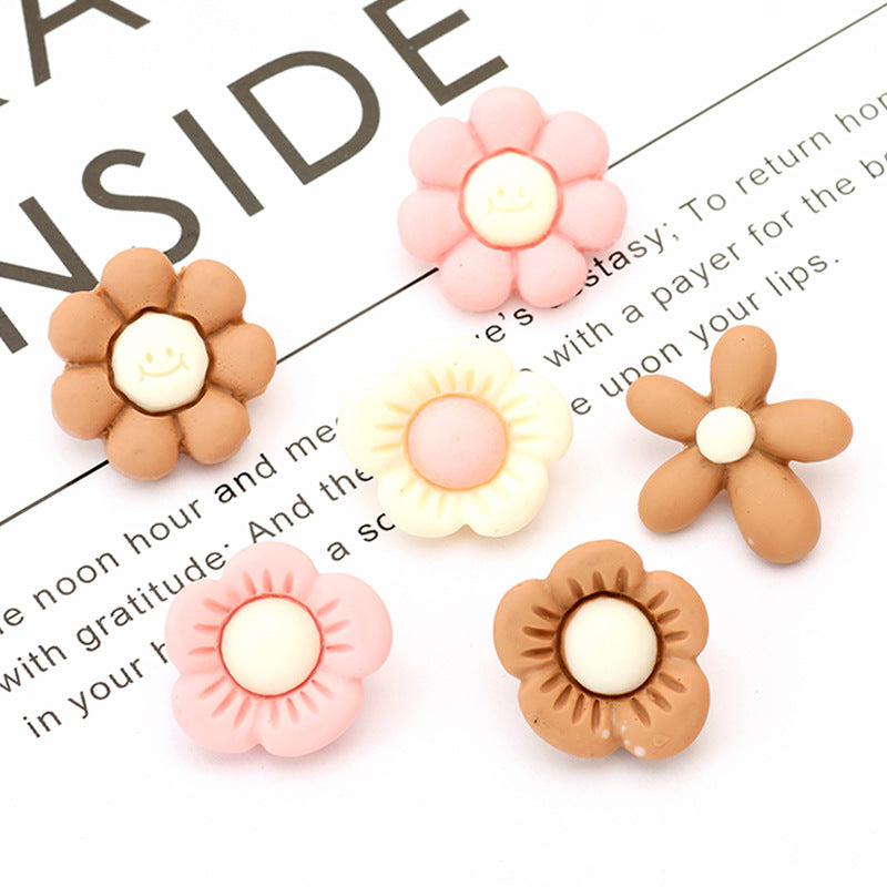 15 Style Colorful Flower Resin Buttons for Children's Sweaters 75 Pack