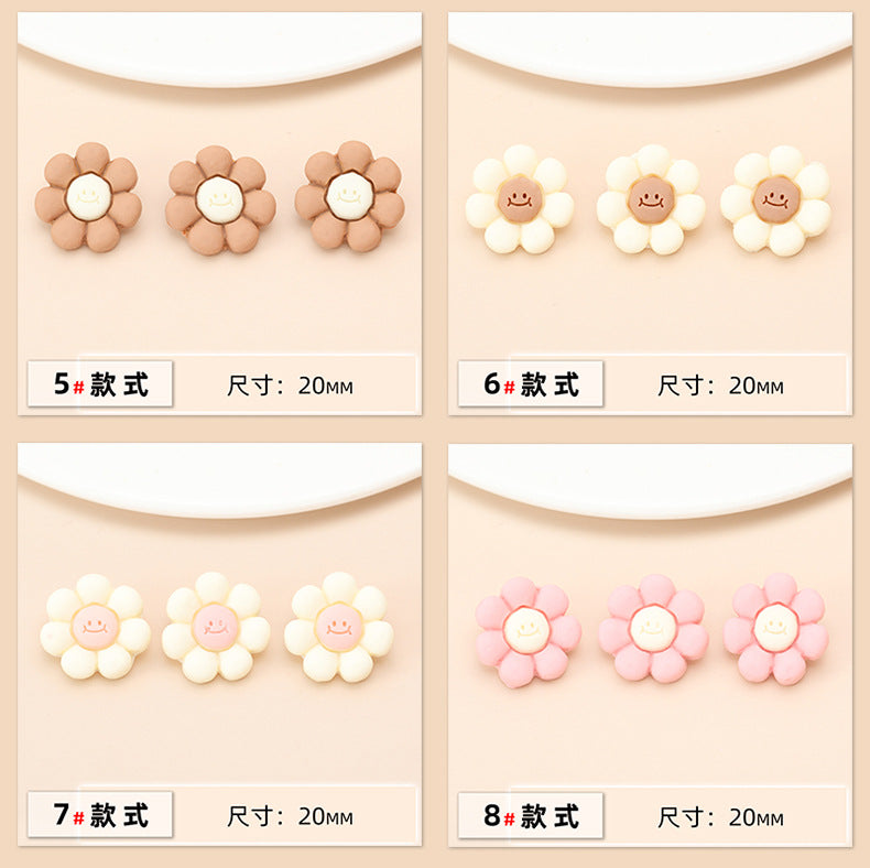 15 Style Colorful Flower Resin Buttons for Children's Sweaters 75 Pack