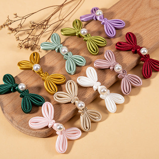 Chinese Handmade Woven Bowknot Pearl Chinese Knot Button 10 Pack