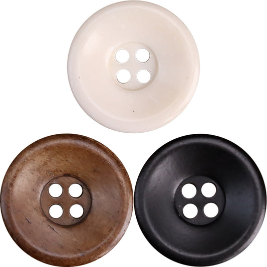 Bowl-Shaped Vintage Distressed Genuine Bovine Bone Buttons 15 Pack