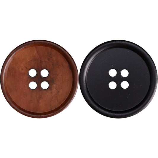 Flat Thin-Edged Four-Hole Black Bovine Bone Buttons 10pcs