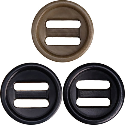 Two Oblong Hole Corozo Buttons Black Navy Blue Khaki 15 Pack (3 Colors)