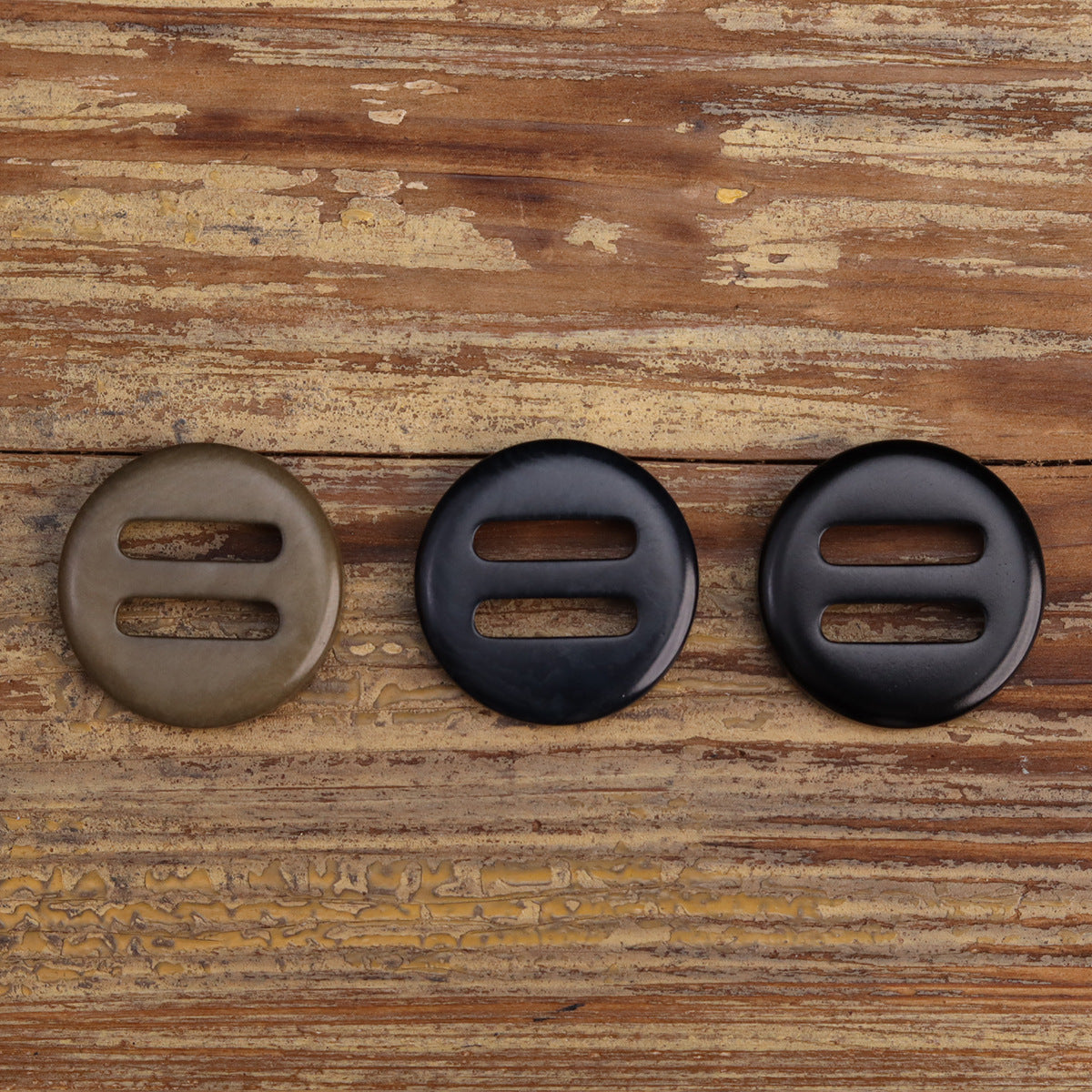 Two Oblong Hole Corozo Buttons Black Navy Blue Khaki 15 Pack (3 Colors)