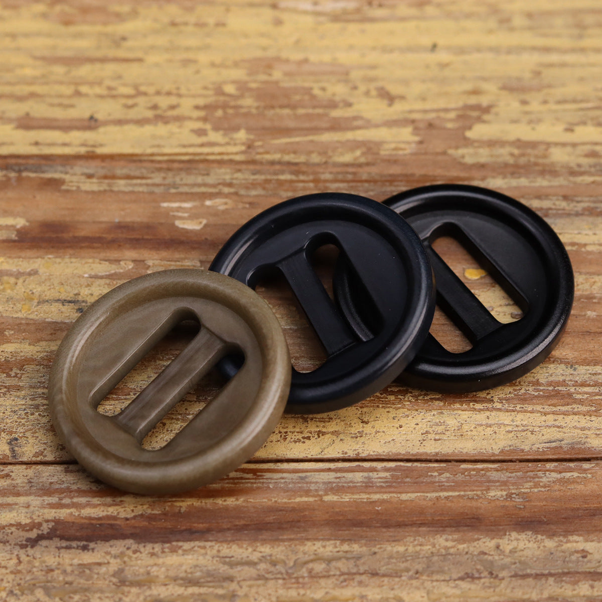 Two Oblong Hole Corozo Buttons Black Navy Blue Khaki 15 Pack (3 Colors)