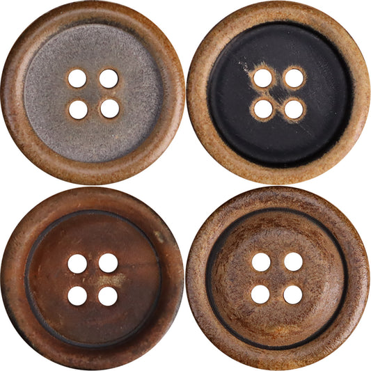 Retro Horn Round-Edged All-Black Burnished Buttons 20 Pack(5 Sizes)