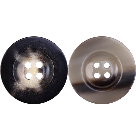 Off-White and Beige-Black Wide-Edged Yellow Cattle Horn Buttons 2pcs