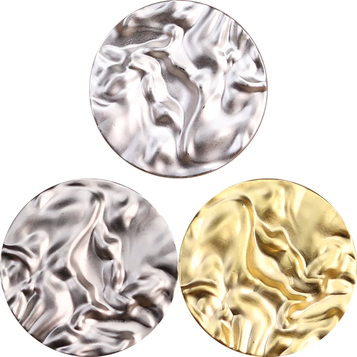 Wavy Silver Matte Gold Round Metal Hand-Sewn Buttons 15 Pack