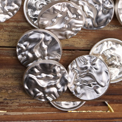 Wavy Silver Matte Gold Round Metal Hand-Sewn Buttons 15 Pack