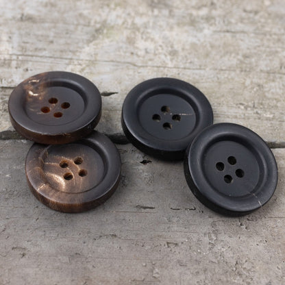 Deep Coffee Black Wide-Brimmed Thickened Horn Buttons 30 Pack