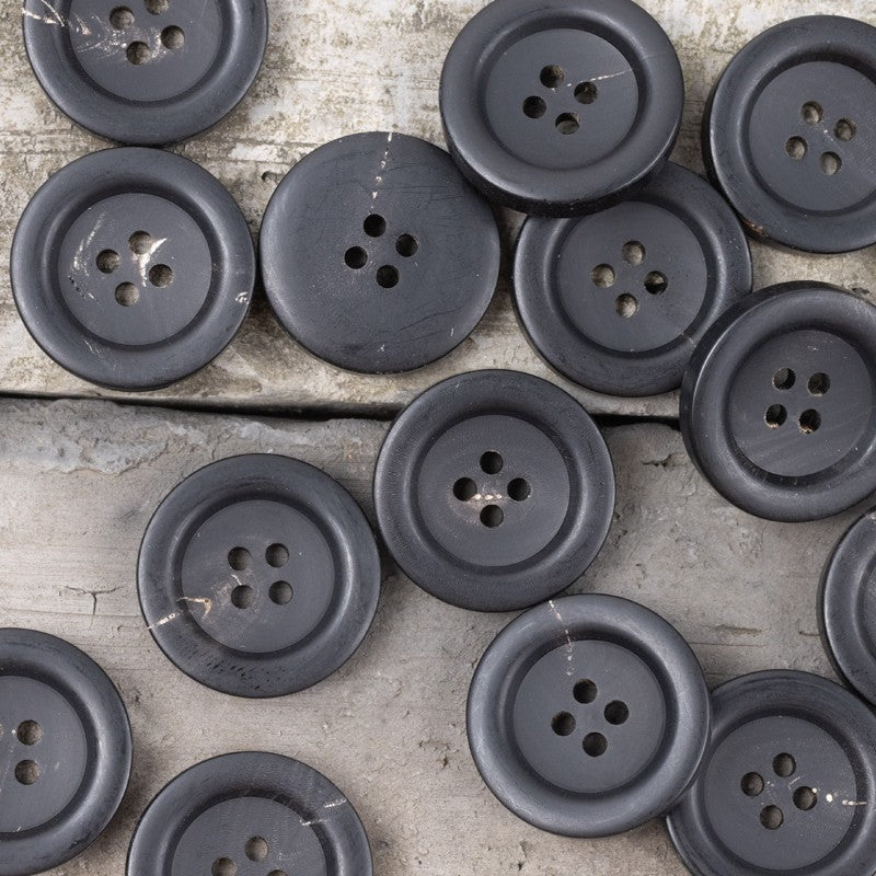 Deep Coffee Black Wide-Brimmed Thickened Horn Buttons 30 Pack