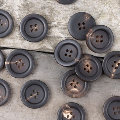 Deep Coffee Black Wide-Brimmed Thickened Horn Buttons 30 Pack