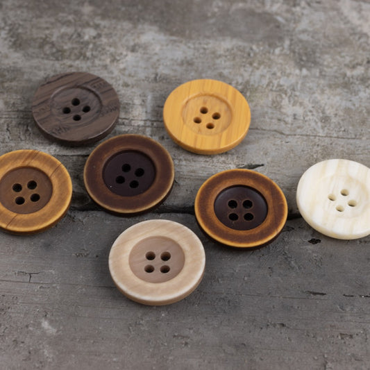 Yellow Imitation Wood Grain Resin Four-Hole Buttons 70 Pack