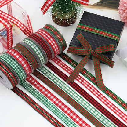 10mm Christmas Knit Ribbon with Plaid Design 8 Pack