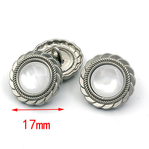 Boutons ronds en métal argenté et blanc de 17 mm avec tige - 20 pièces